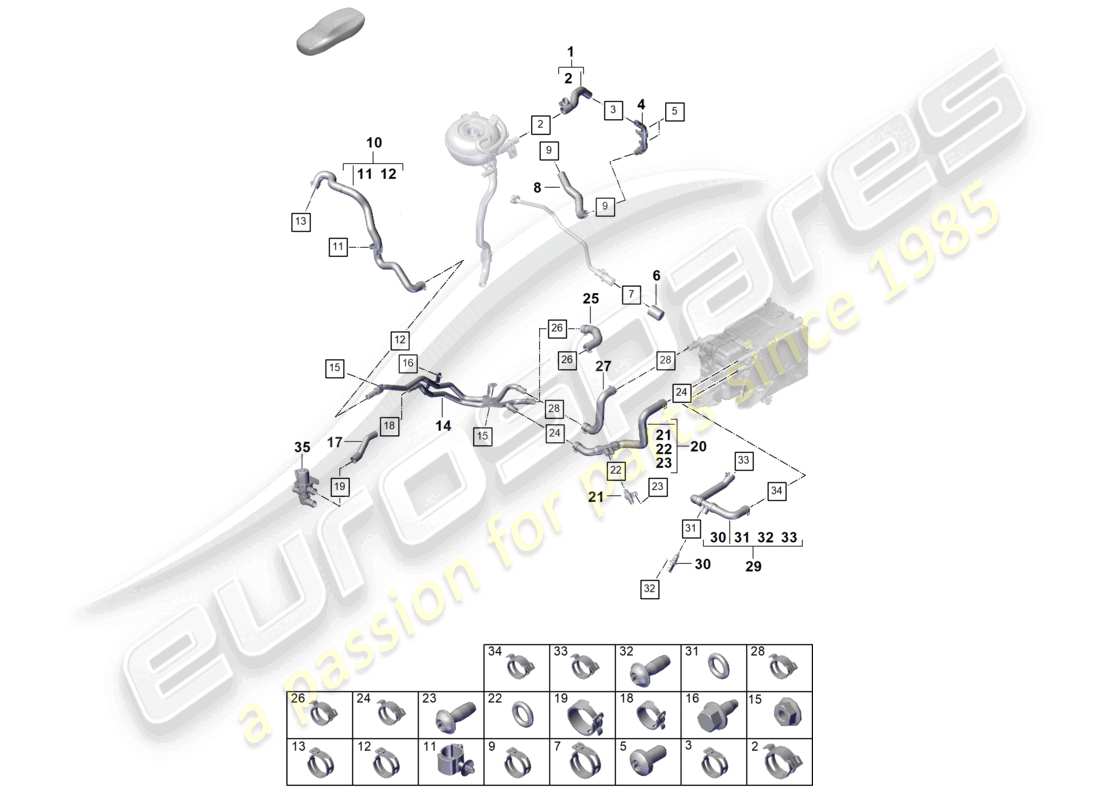 porsche 2023 (cayenne e3 pa) diagrama de piezas del sistema de refrigeración del refrigerante