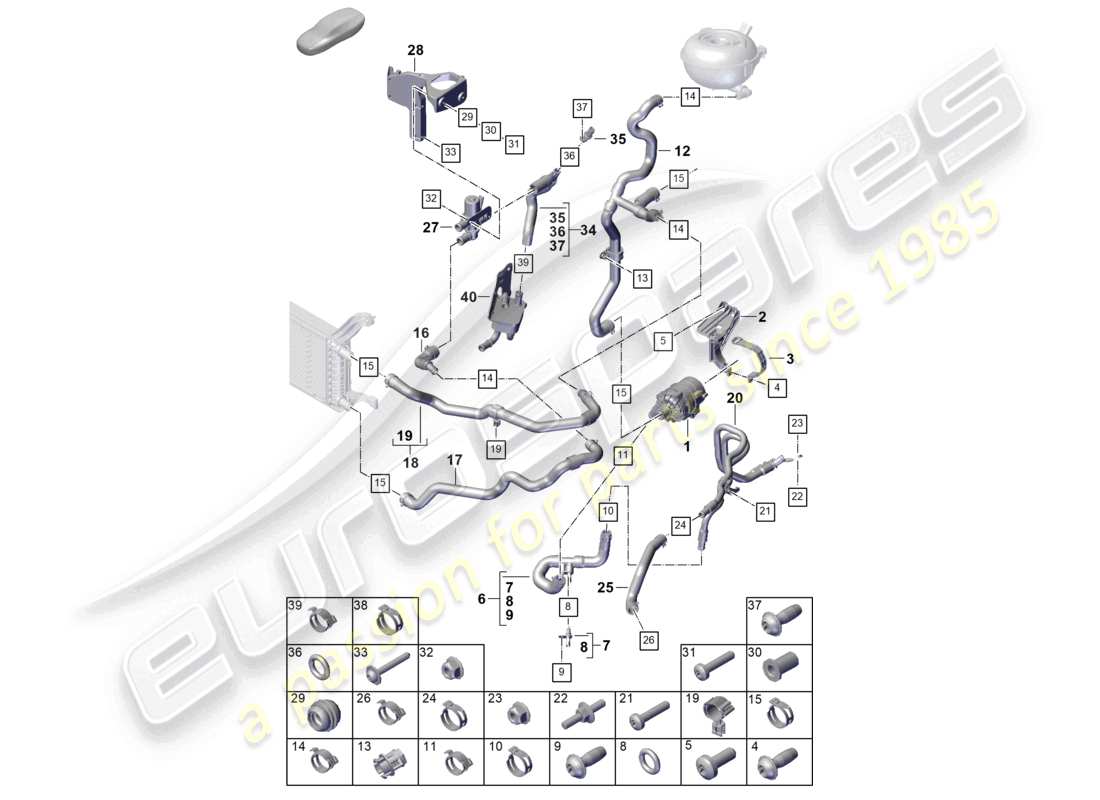 porsche 2023 (cayenne e3 pa) sistema de enfriamiento del refrigerante diagrama de piezas