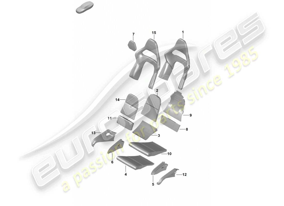 porsche 2021 (718 boxster spyder) pieza de espuma funda de asiento plegable superficie del asiento y respaldo asiento tipo butaca diagrama de piezas
