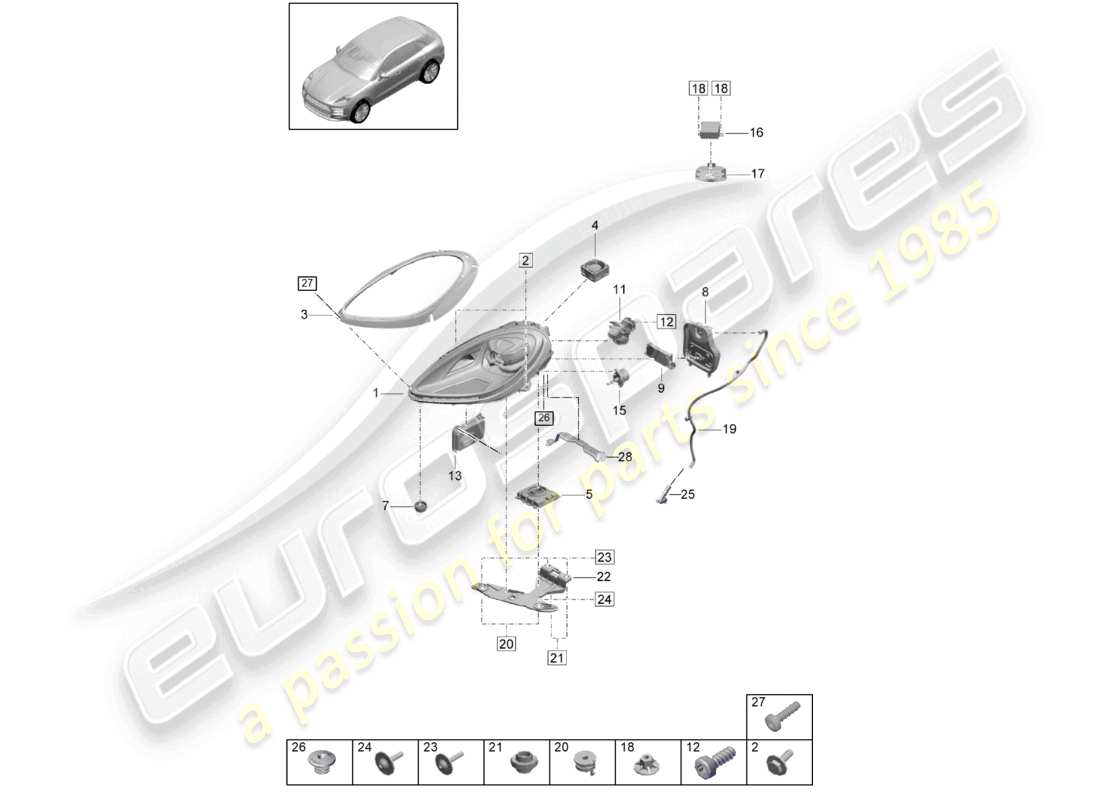 un diagrama de piezas del catálogo de piezas porsche 2023 (macan)