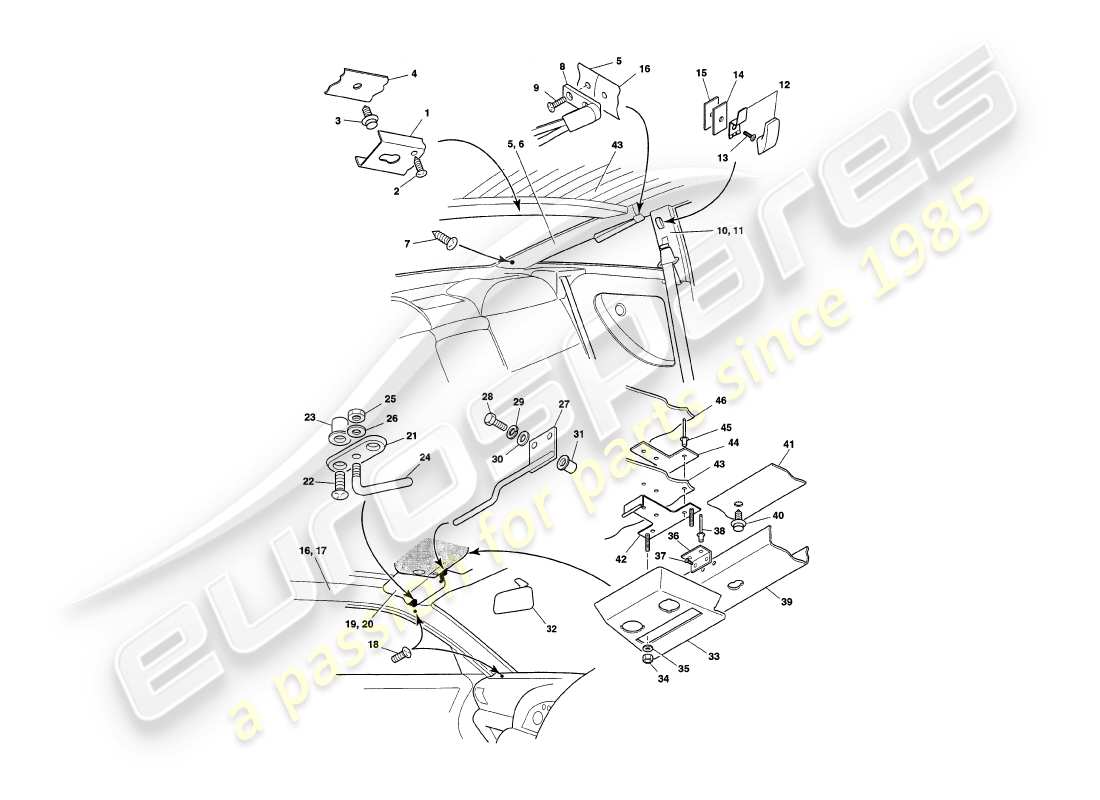aston martin v8 coupe (2000) diagrama de piezas de fascia y molduras