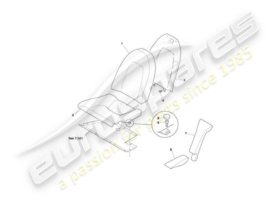 aston martin vanquish (2004) asientos traseros diagrama de piezas