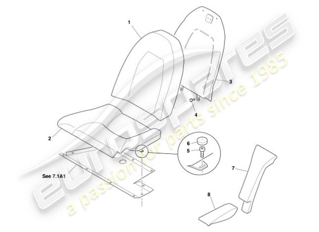 aston martin vanquish (2001) asientos traseros diagrama de piezas