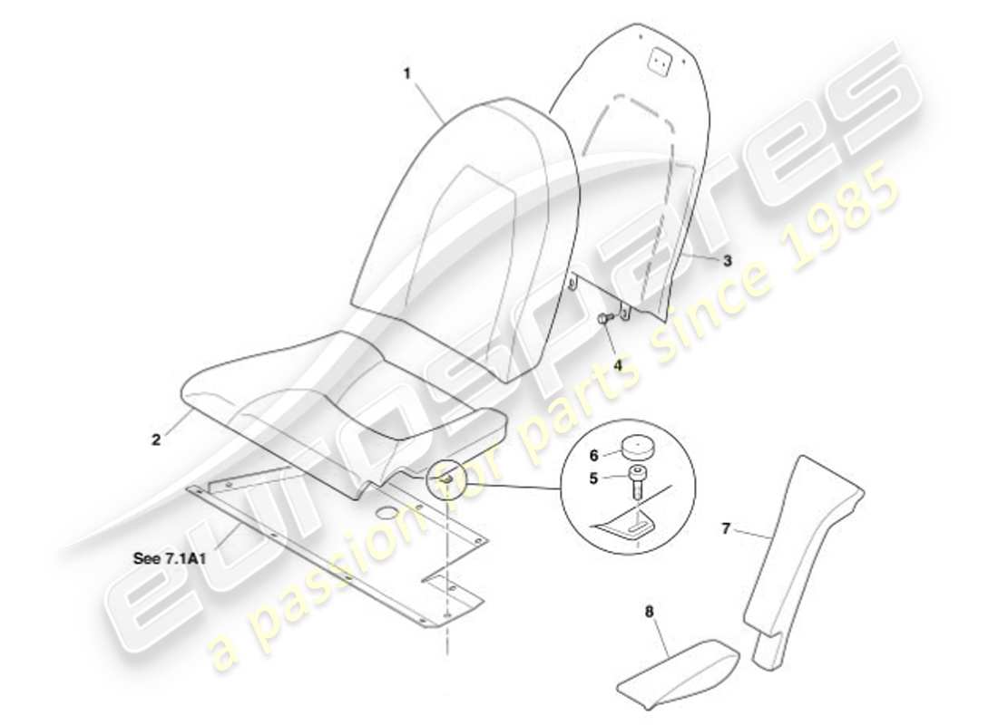 aston martin vanquish (2001) asientos traseros diagrama de piezas