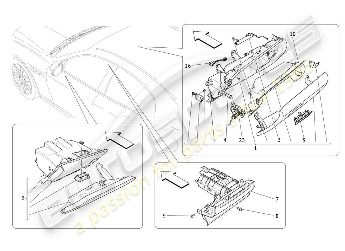 maserati ghibli fragment (2022) diagrama de piezas de las guanteras