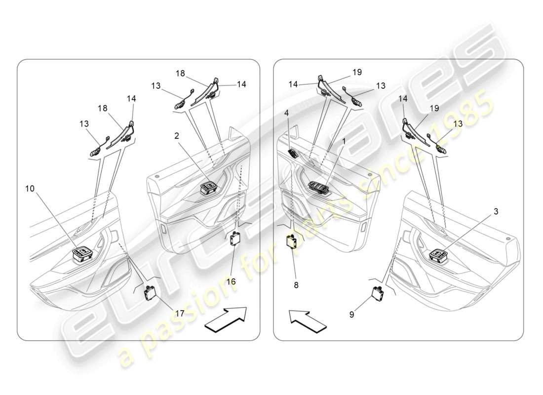 maserati levante modena s (2022) diagrama de piezas de dispositivos de puerta