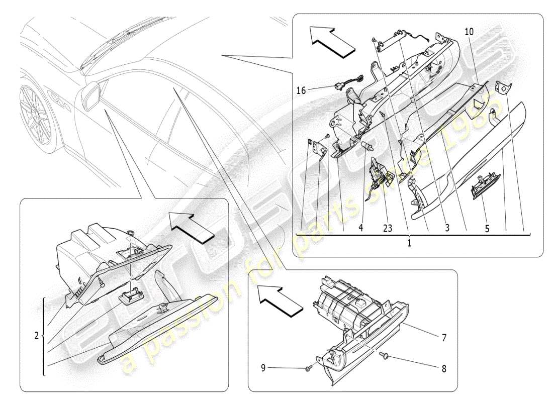 maserati ghibli (2021) diagrama de piezas de las guanteras