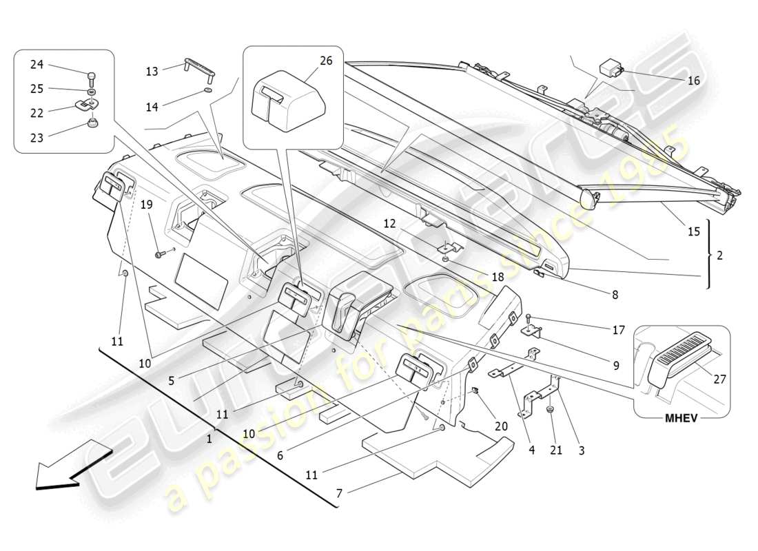 maserati ghibli fragment (2022) diagrama de piezas del estante trasero para paquetes