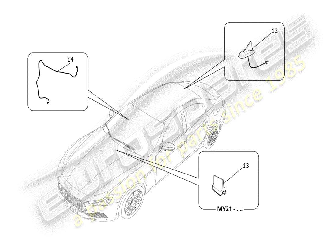 maserati ghibli (2020) sistema de recepción y conexión diagrama de piezas