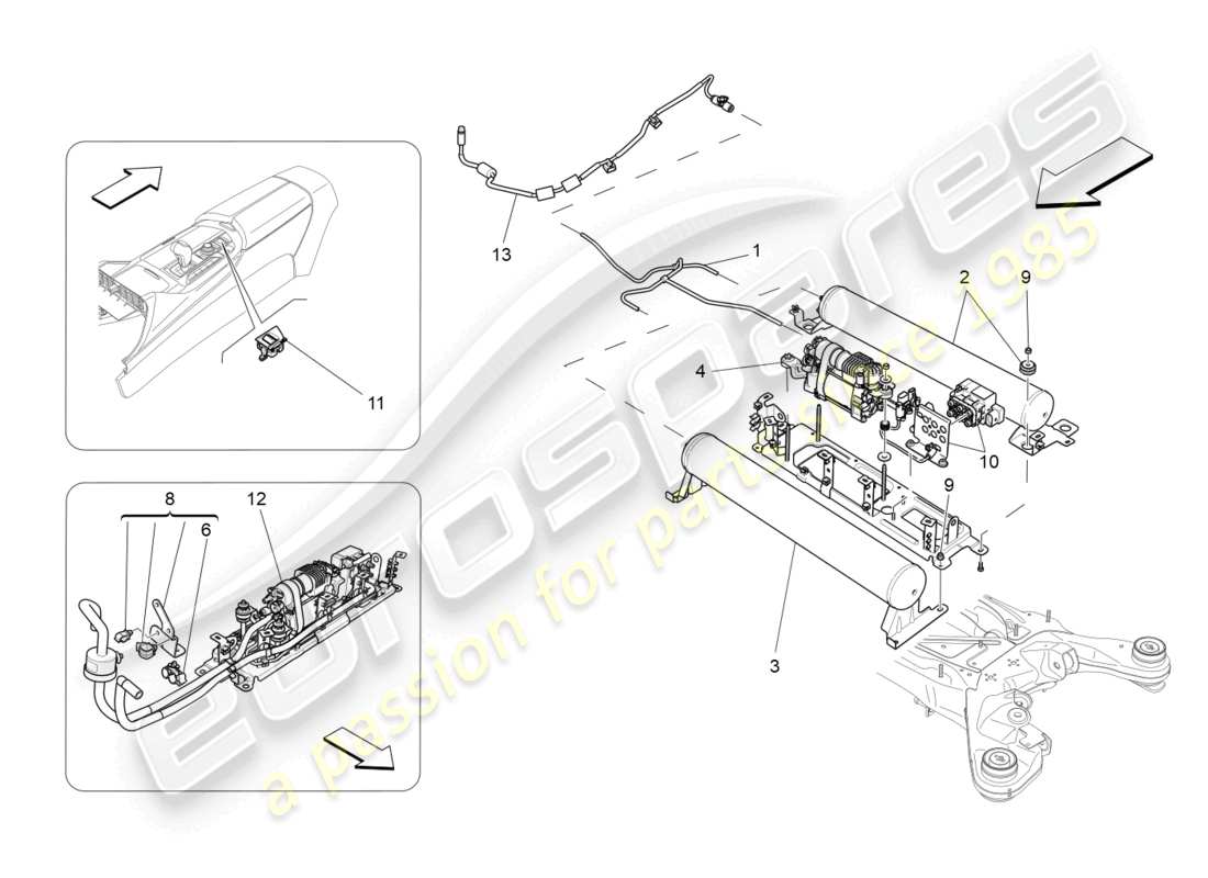 maserati levante tributo (2021) diagrama de piezas del sistema de suspensión neumática