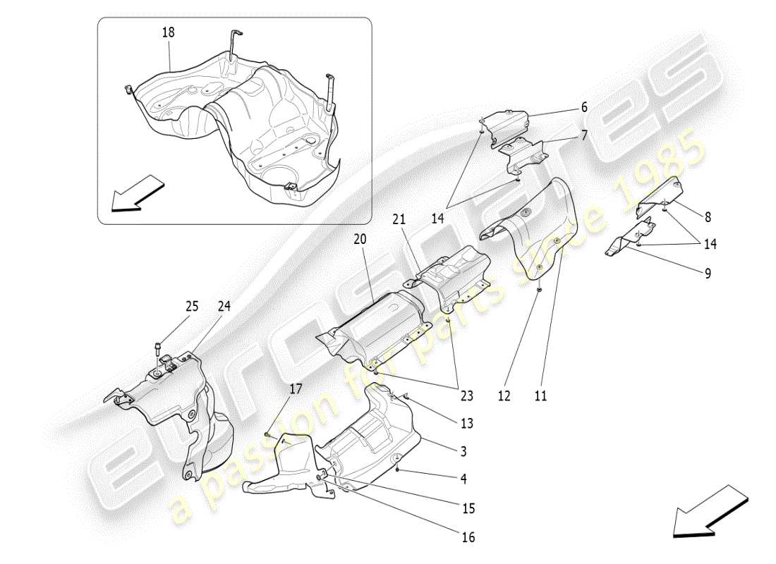 maserati ghibli (2021) paneles aislantes térmicos diagrama de piezas