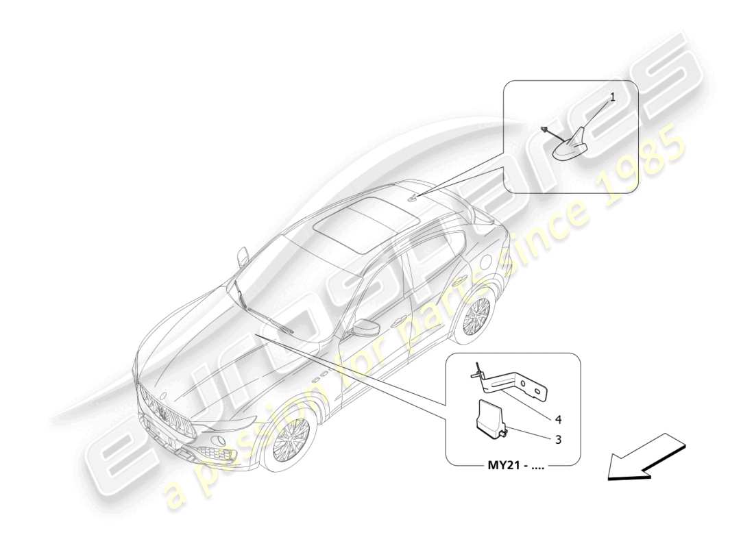 maserati levante modena (2022) diagrama de piezas del sistema de recepción y conexión