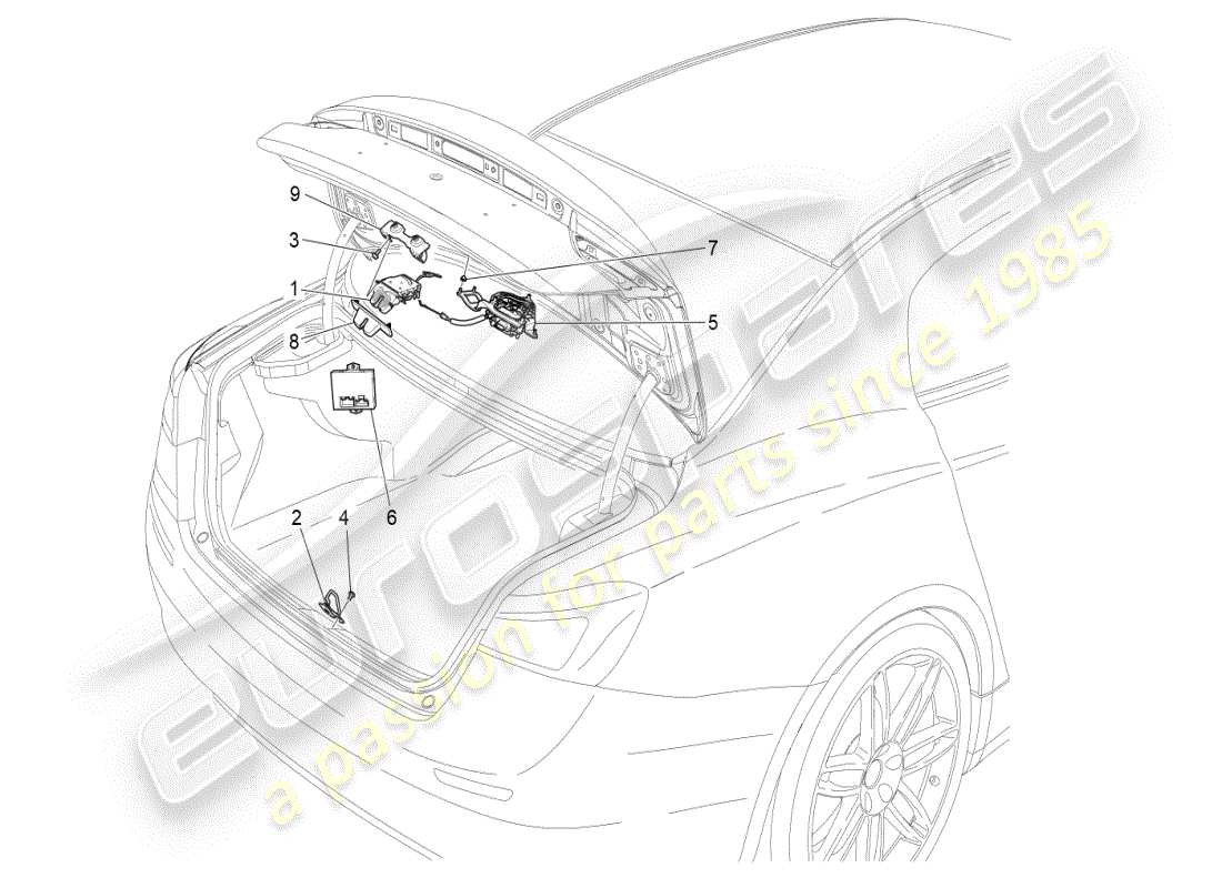 maserati ghibli (2019) control de apertura del portón trasero diagrama de piezas