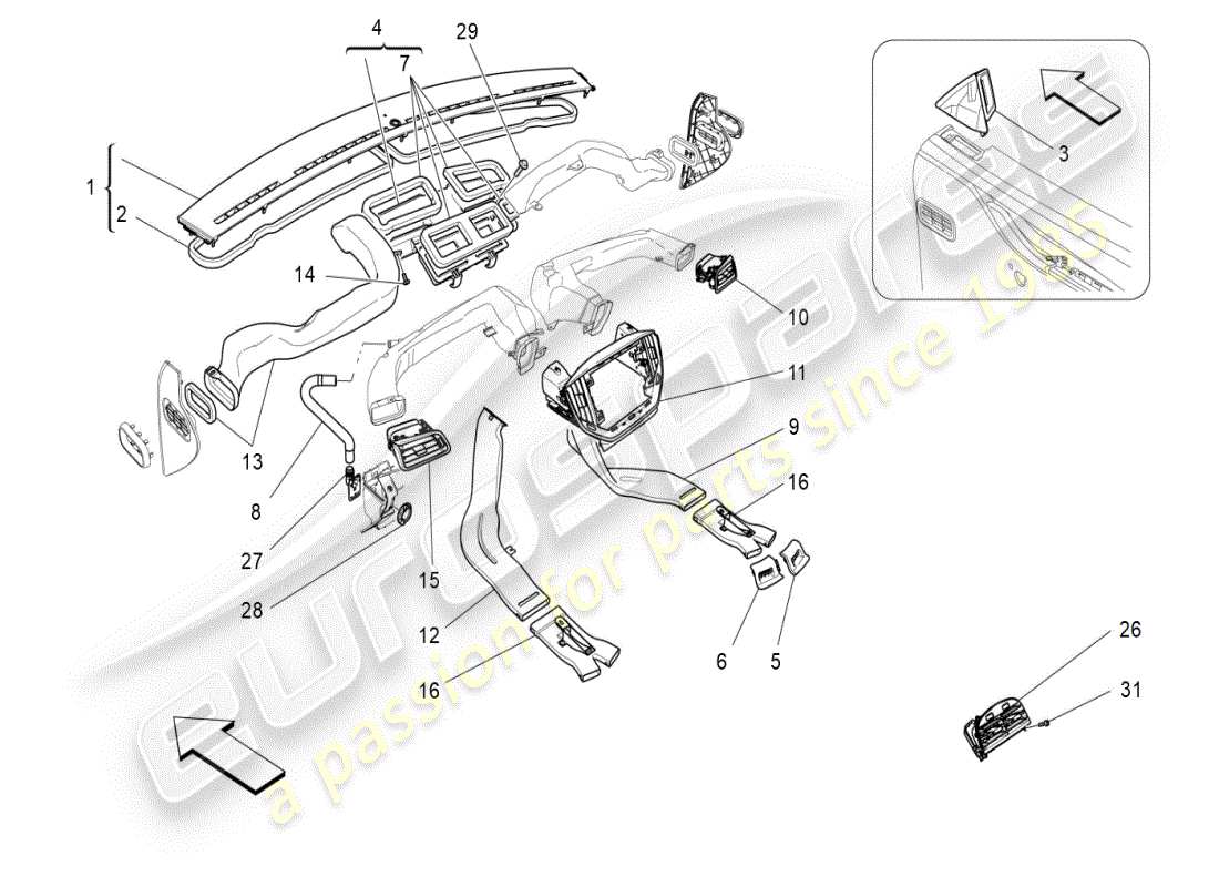maserati ghibli (2019) unidad de aire acondicionado: difusión diagrama de piezas