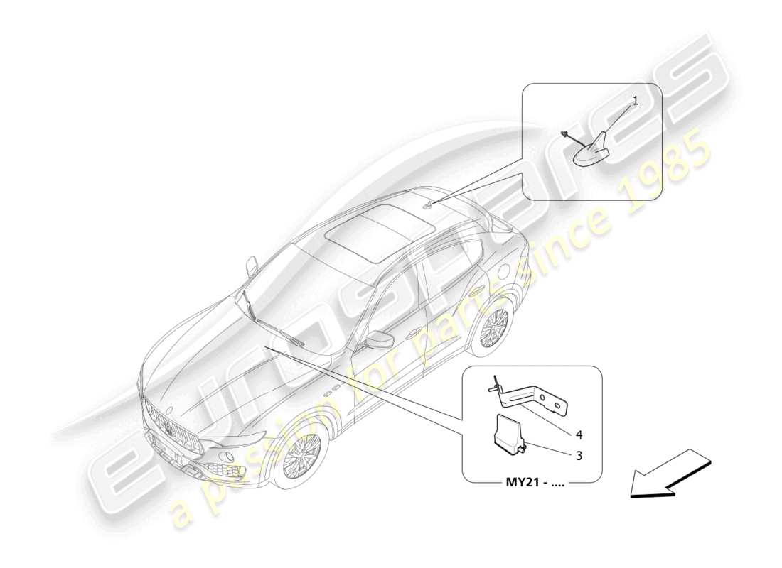 maserati levante modena s (2022) sistema de recepción y conexión diagrama de piezas