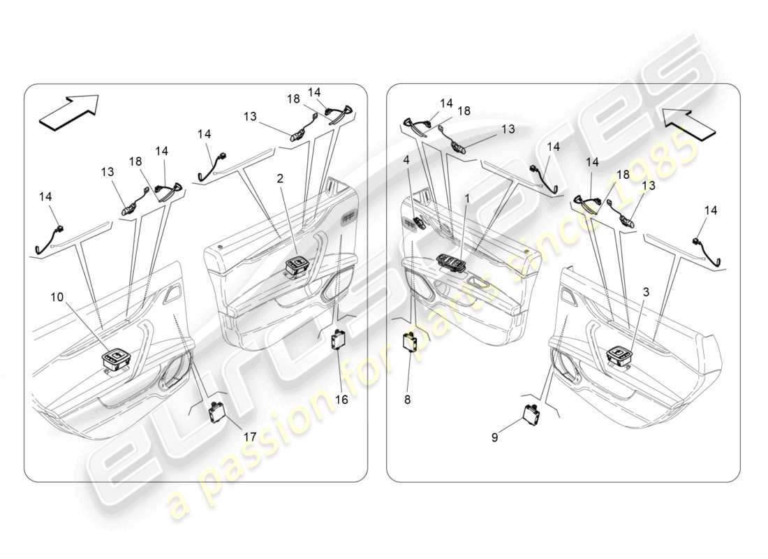 maserati quattroporte (2018) diagrama de piezas de dispositivos de puerta