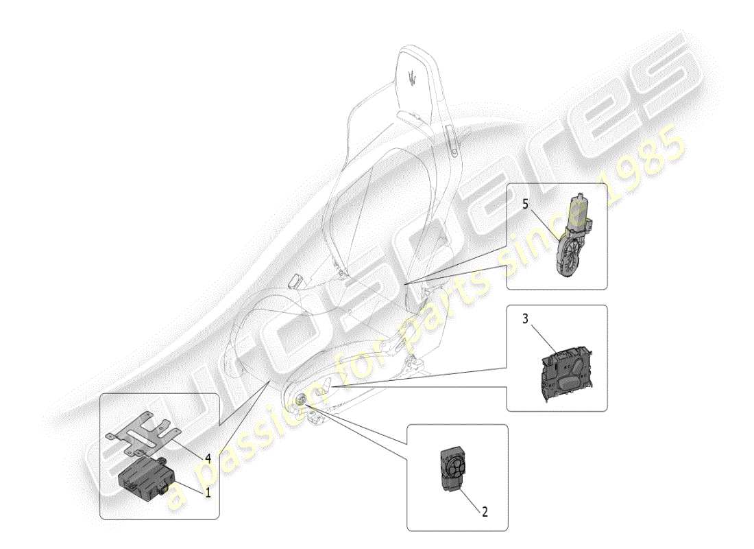 maserati mc20 (2024) asientos: mecánica y electrónica diagrama de piezas