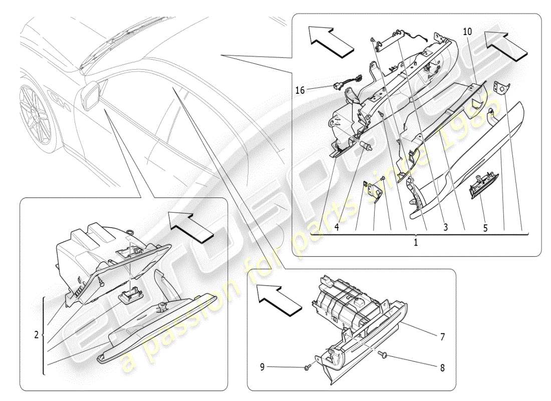 maserati ghibli (2021) diagrama de piezas de las guanteras