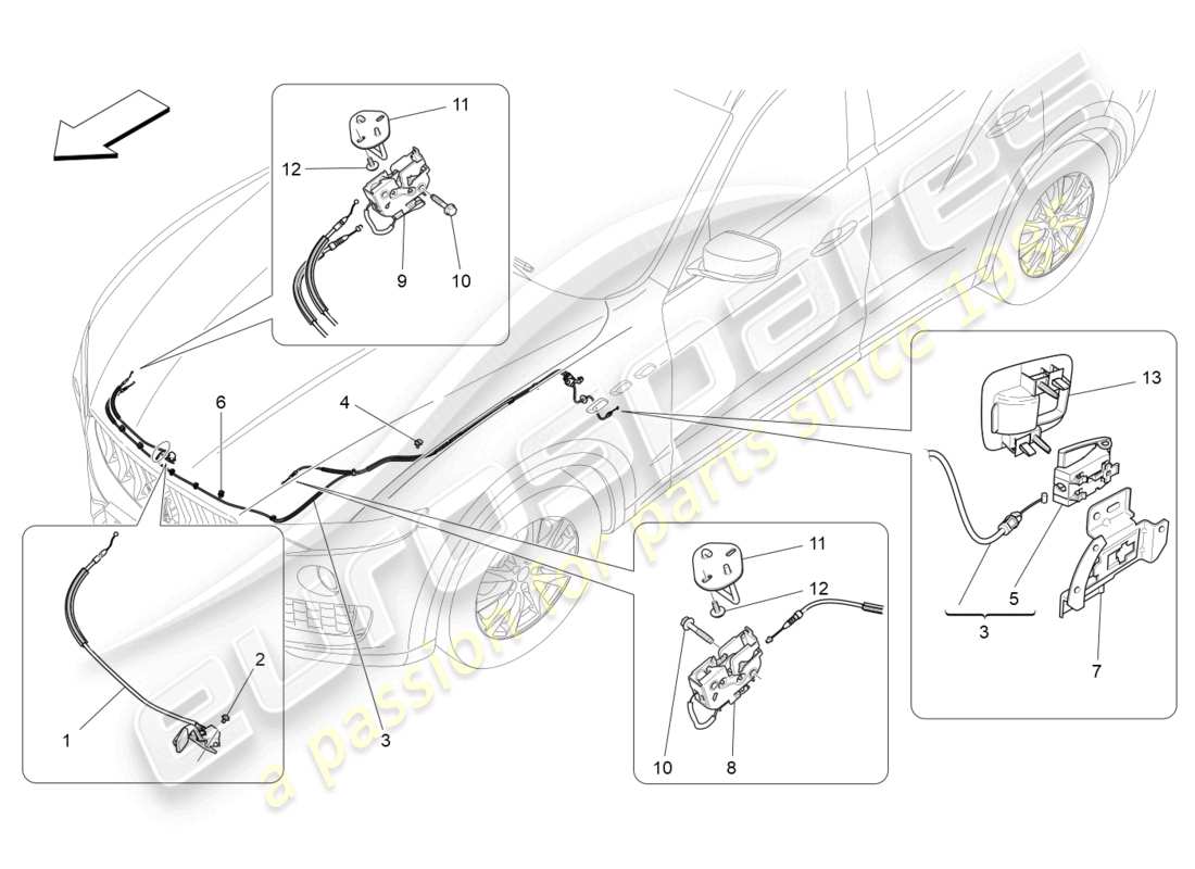 maserati levante trofeo (2020) diagrama de piezas del botón de apertura de la tapa frontal