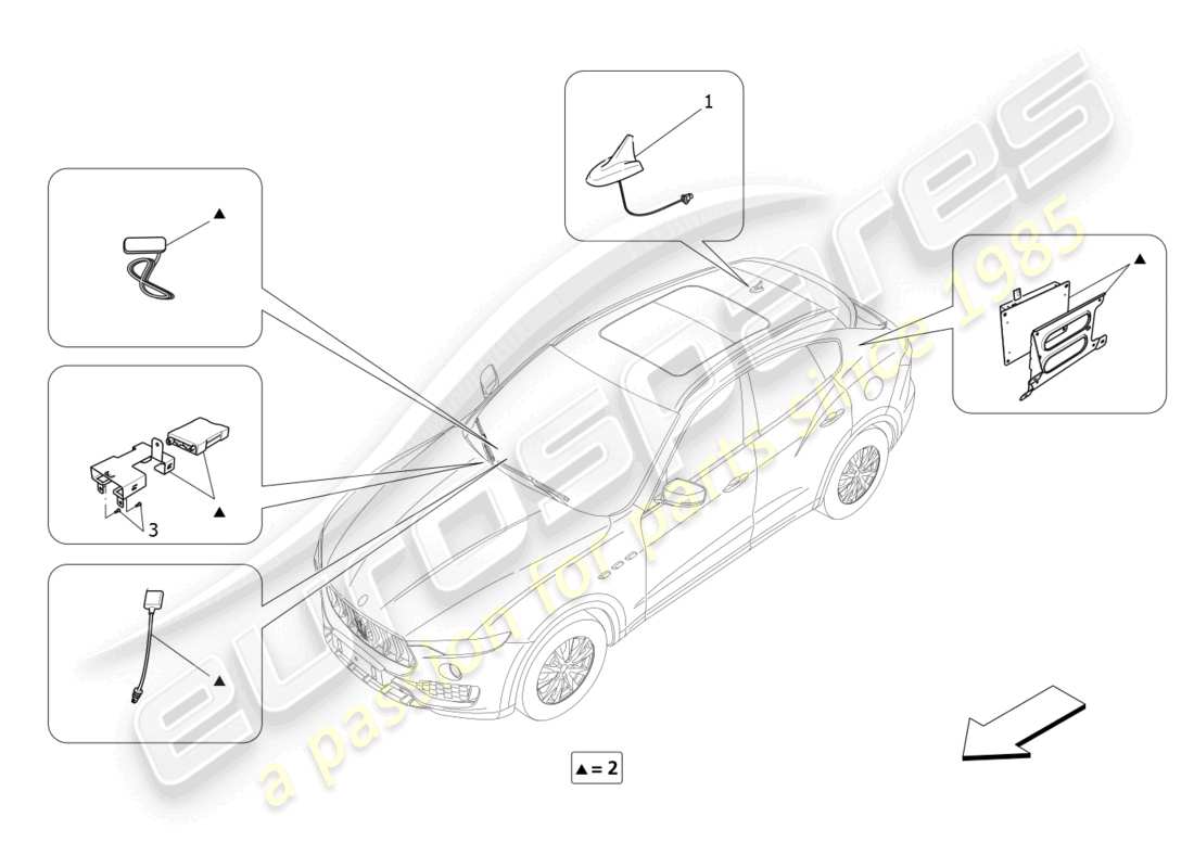 maserati levante trofeo (2020) sistema de recepción y conexión diagrama de piezas