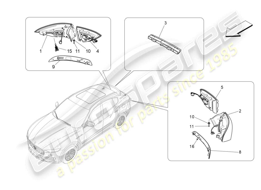 maserati levante trofeo (2020) diagrama de piezas de los grupos de luces traseras