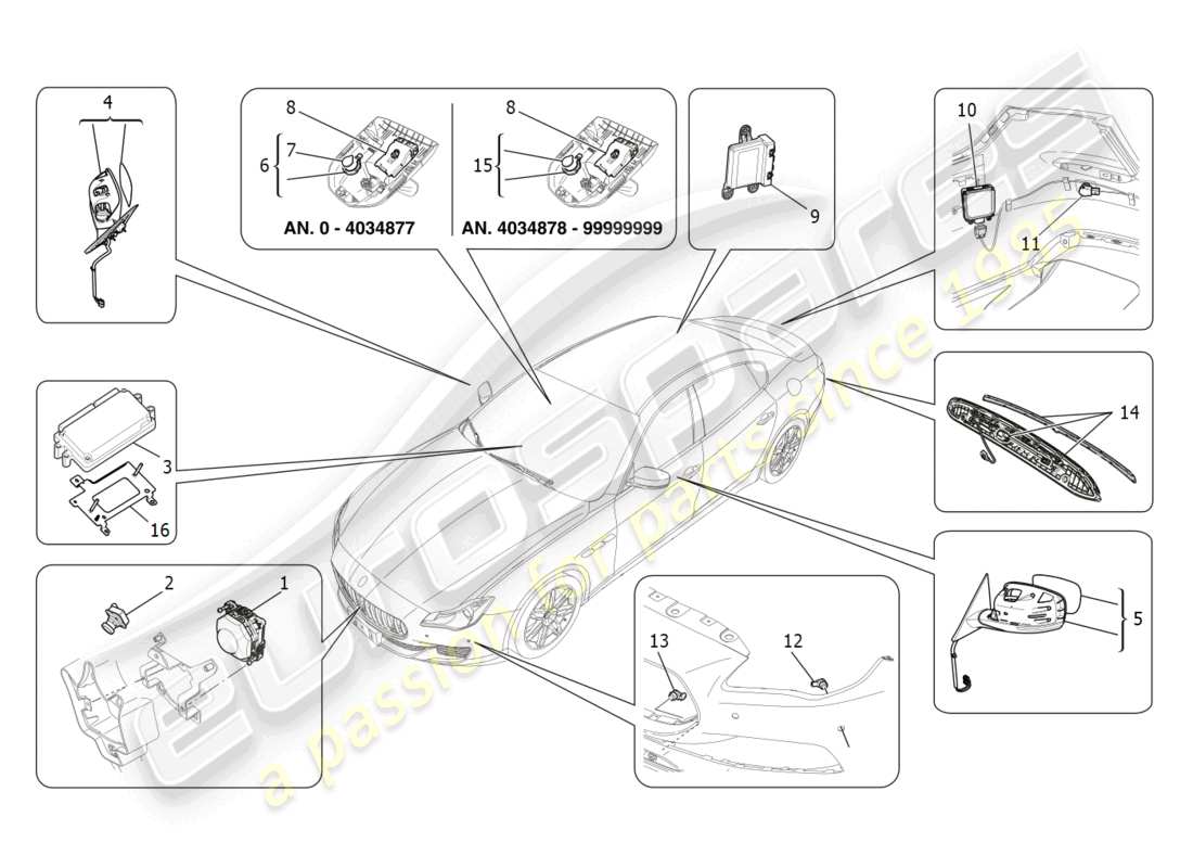 maserati quattroporte (2018) sistema de asistencia a la conducción diagrama de piezas
