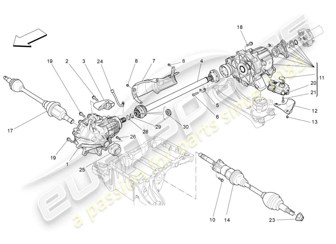 maserati levante (2017) transmisión de las ruedas delanteras diagrama de piezas
