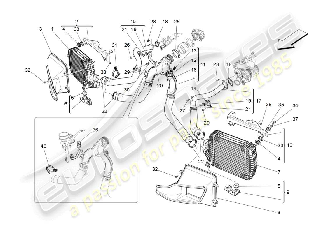 maserati levante (2017) diagrama de piezas del sistema intercooler