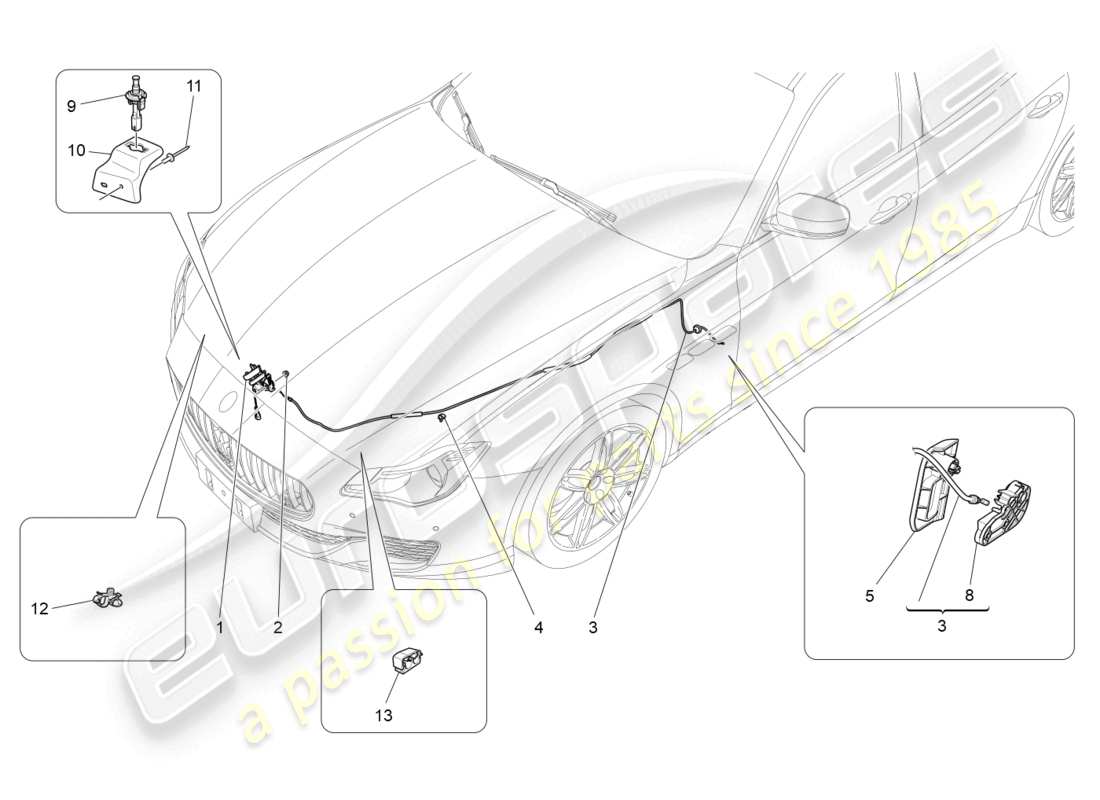 maserati quattroporte (2018) diagrama de piezas del botón de apertura de la tapa frontal