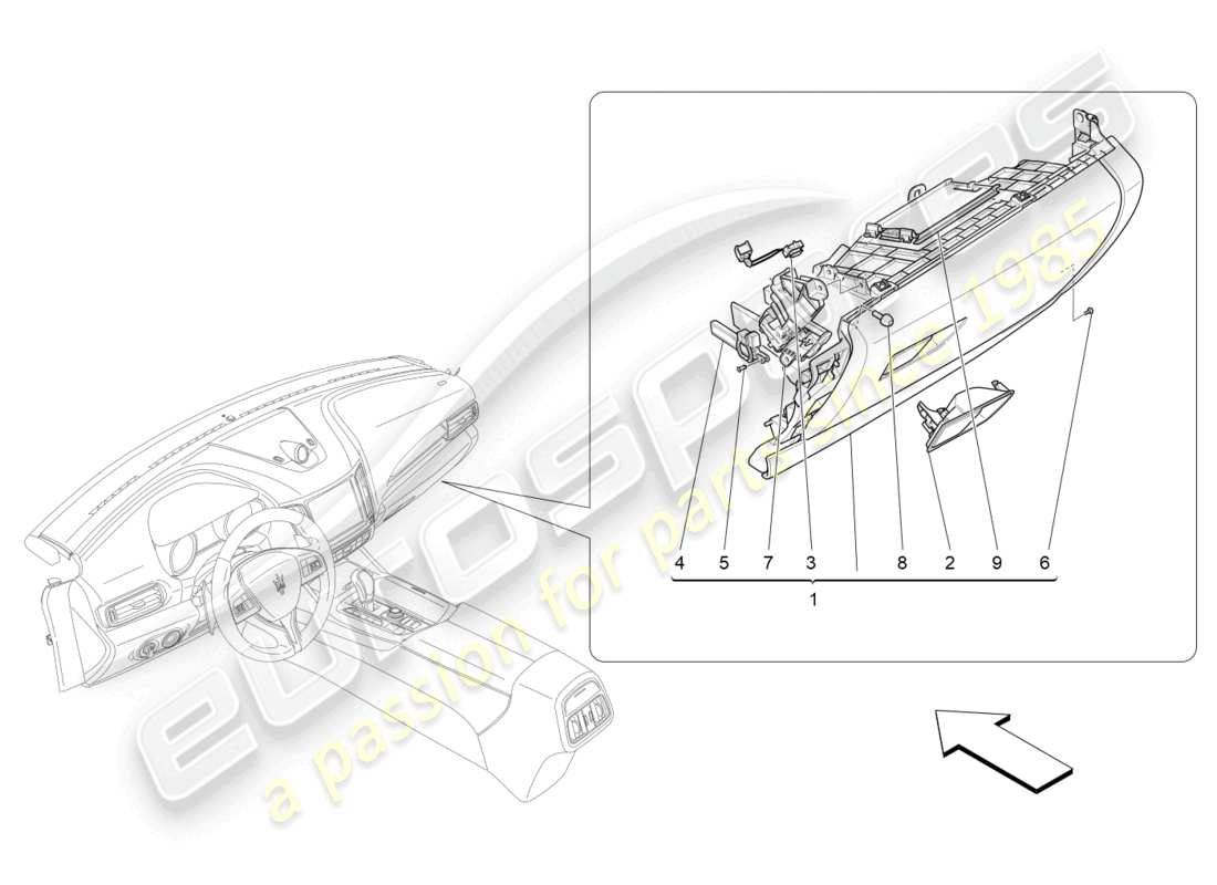 maserati levante modena s (2022) diagrama de piezas de las guanteras