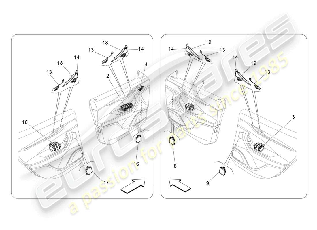 maserati levante modena s (2022) diagrama de piezas de dispositivos de puerta