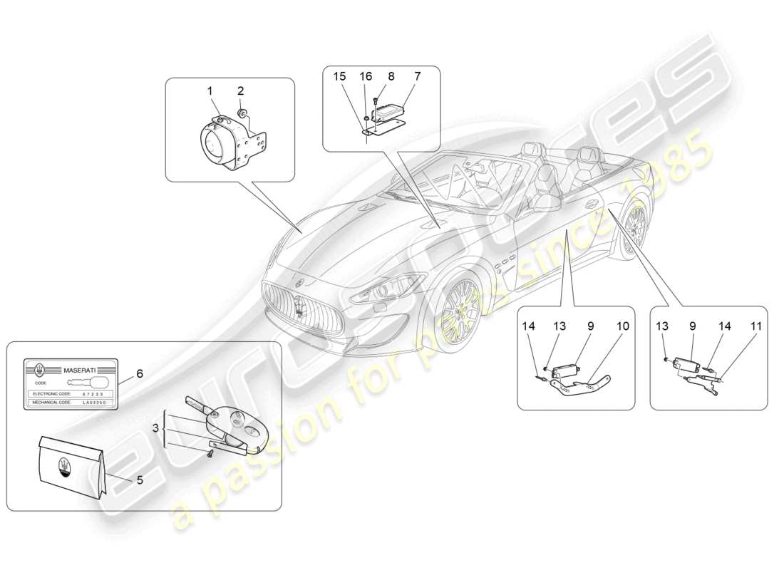 maserati grancabrio mc (2013) diagrama de piezas del sistema de alarma e inmovilizador