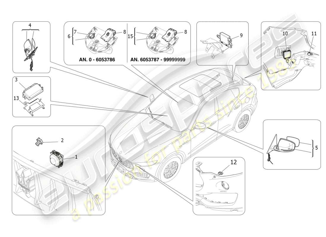 maserati levante modena (2022) sistema de asistencia a la conducción diagrama de piezas