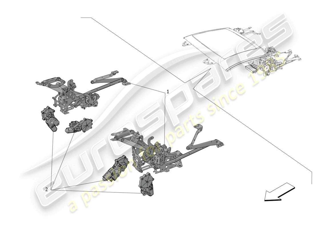 maserati mc20 cielo (2023) capote eléctrico: piezas de movimiento diagrama de piezas