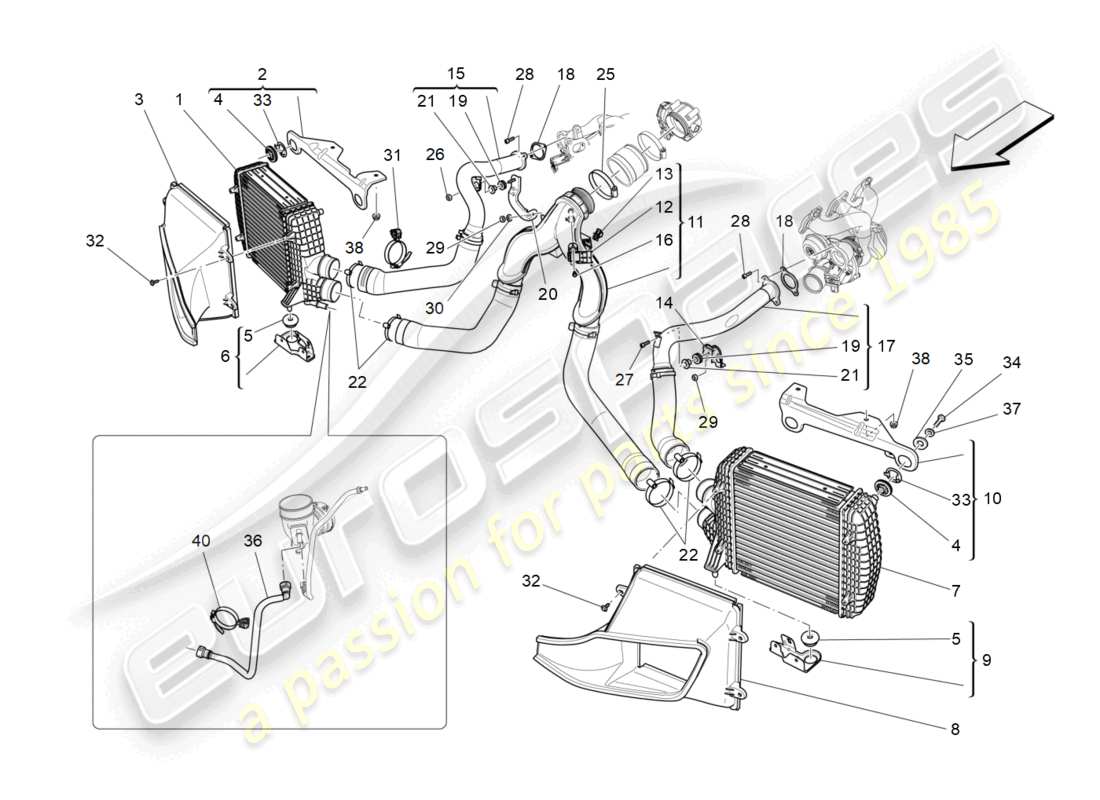 maserati levante tributo (2021) diagrama de piezas del sistema intercooler