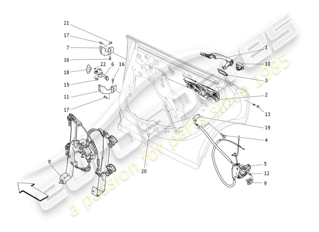 maserati levante modena (2022) puertas traseras: mecanismos diagrama de piezas