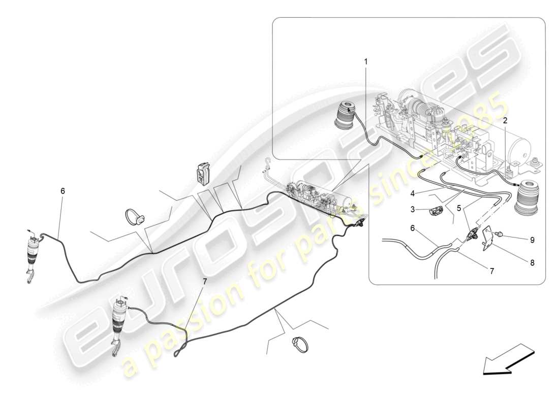 maserati levante tributo (2021) diagrama de piezas del sistema de suspensión neumática