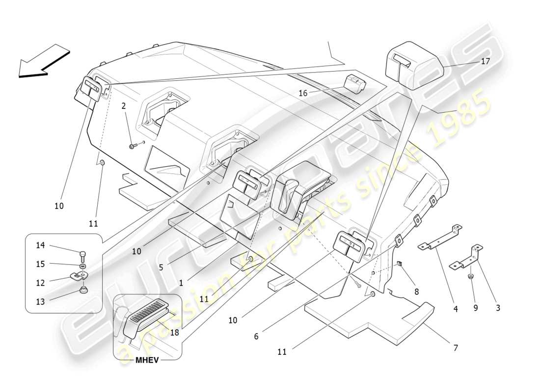 maserati ghibli fragment (2022) diagrama de piezas del estante trasero para paquetes