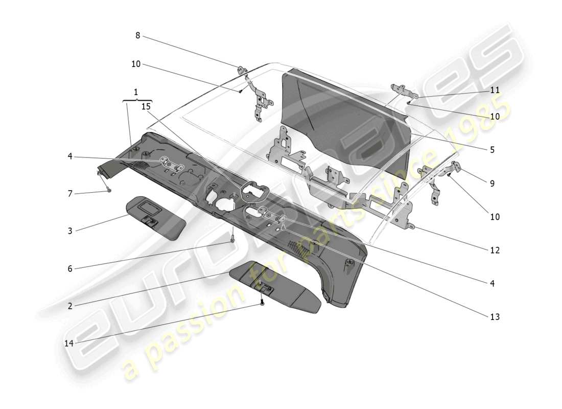 maserati mc20 cielo (2023) diagrama de piezas de techo y parasoles