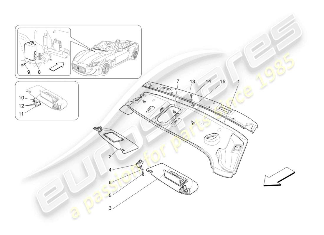 maserati grancabrio mc (2013) diagrama de piezas de techo y parasoles