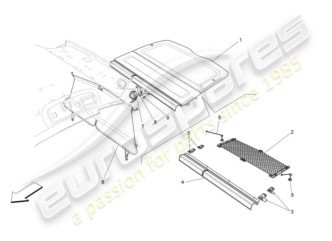 maserati levante tributo (2021) diagrama de piezas del estante trasero para paquetes