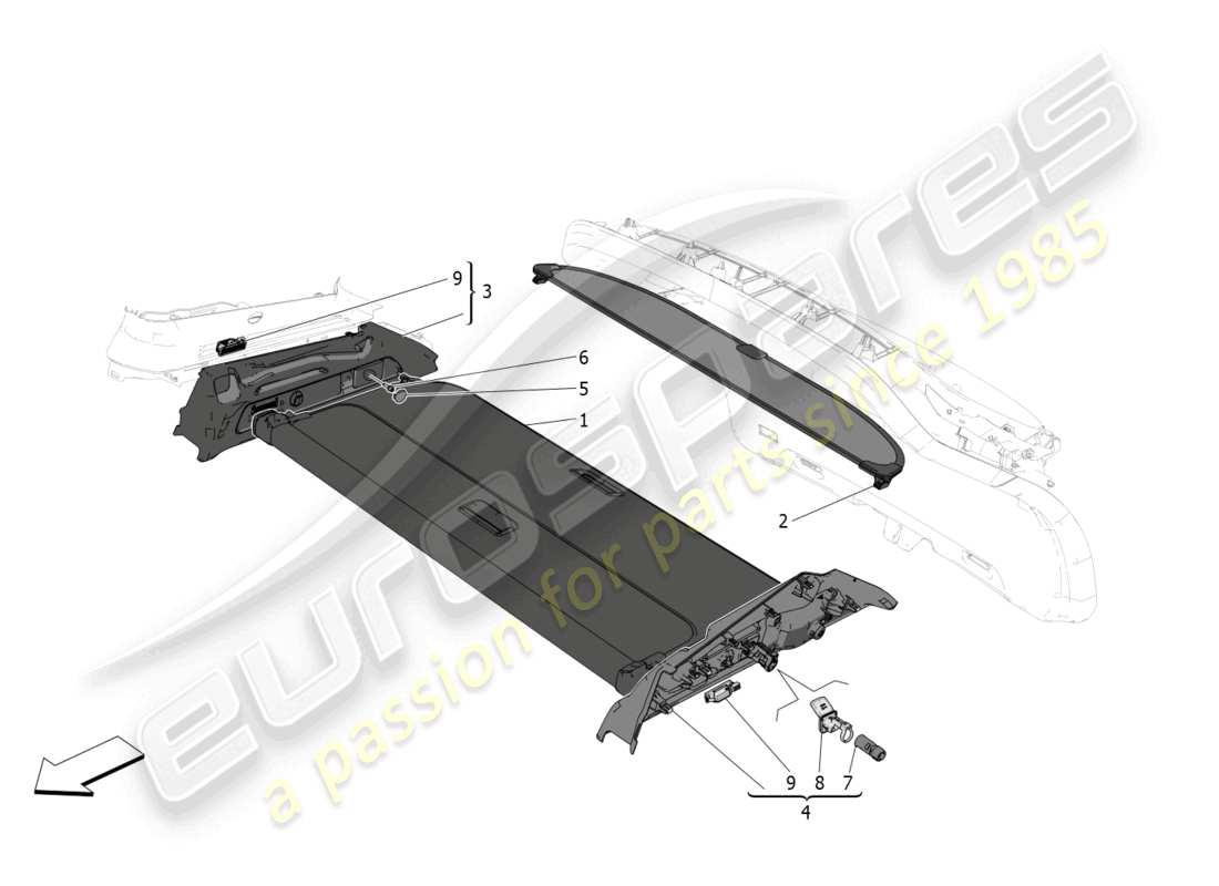 maserati grecale trofeo (2023) estante trasero para paquetes diagrama de piezas