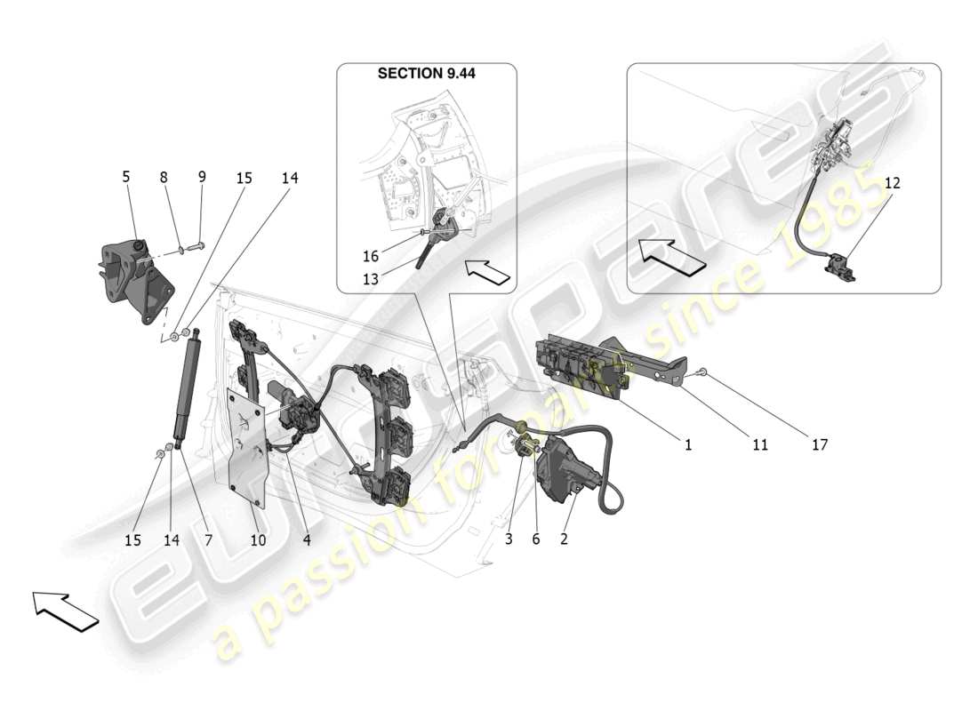 maserati mc20 (2022) puertas: mecanismos diagrama de piezas