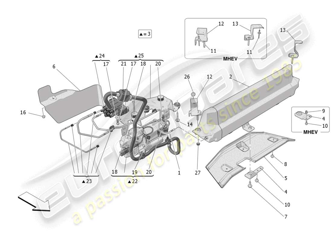 maserati grecale trofeo (2023) sistema de suspensión neumática diagrama de piezas