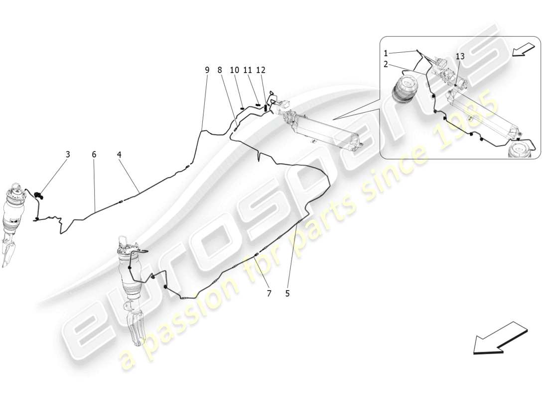 maserati grecale trofeo (2023) sistema de suspensión neumática diagrama de piezas