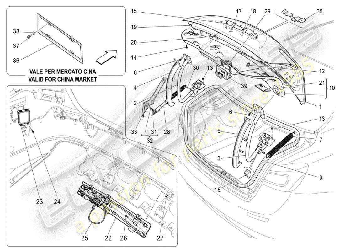 maserati ghibli (2019) rear lid diagrama de piezas