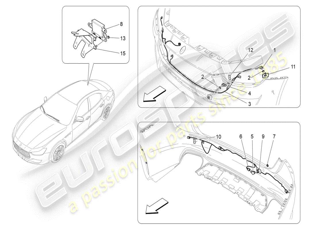 maserati ghibli (2019) sensores de aparcamiento diagrama de piezas