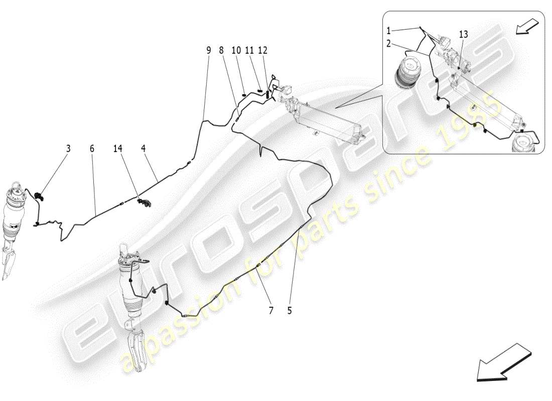 maserati grecale modena (2023) diagrama de piezas del sistema de suspensión neumática