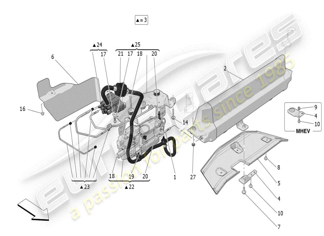maserati grecale modena (2023) diagrama de piezas del sistema de suspensión neumática