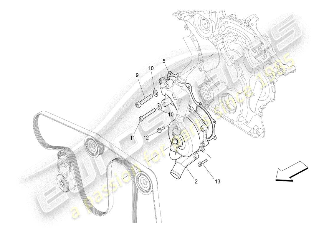 maserati ghibli (2019) sistema de enfriamiento: bomba de agua diagrama de piezas